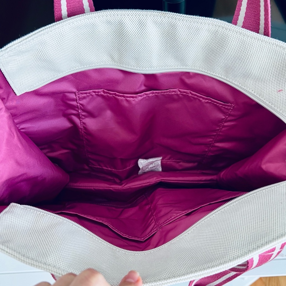Victoria's Secret PINK Crossbody LARGE SIZE Canvas Tote Bag CREAM & PINK ALL NEW - Picture 5 of 7